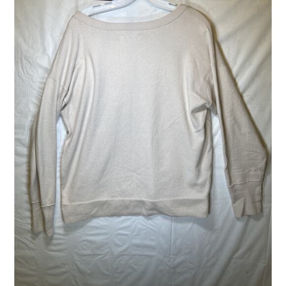 Lucky Brand V-Neck Fleece Sweater Sweatshirt Pullover Cream Women's Size Medium - Picture 2 of 9